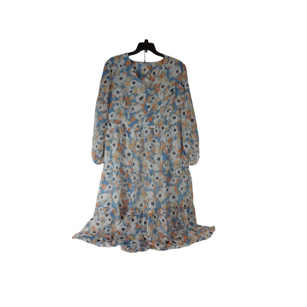 Joie Womens Maxi Dress Multicolor Floral Woven Vneck Long Sleeve Tiered 2XL